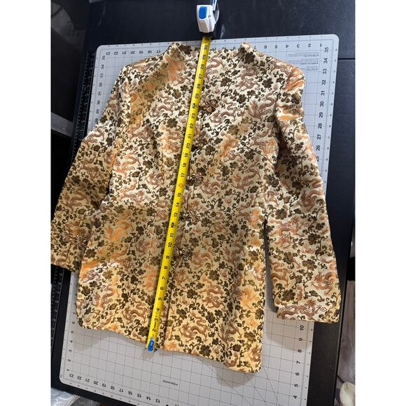 Vintage Gold Dragon Brocade Mandarin Jacket XS Longline Asian Inspired Blazer - Picture 9 of 16